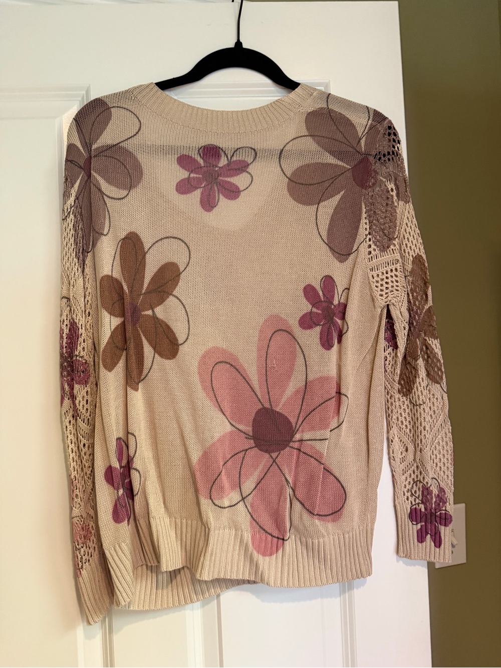 ME Makeover Essentials Beige V-Neck Sweater with Pink & Brown Floral Print - Picture 2 of 3